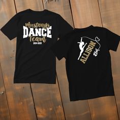 Dance Team Shirts For Dance Teams :) *This custom shirt is handmade with professional vinyl. *Our shirts are unisex and are true to size! *In the photo's you will be able to see the custom options in regards to color that you may choose from. *We use 100% cotton shirts. The glitter material does not wash off and will last through multiple washes.  *If your shirt color is out of stock we will contact you as soon as possible to see if you would like to change shirt colors. By purchasing from us yo Dance Team Tank Tops Design, Dance Team Jacket Ideas, Dance Team Sweatshirts Design, Dance Team Shirt Ideas, High School Dance Team Shirts, Dance Team Tshirt Designs, Dance Shirt Ideas Design, Fitted Short Sleeve T-shirt For Cheerleading, Cheerleading Short Sleeve T-shirt With Screen Print