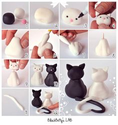 the instructions for making black and white cat figurines