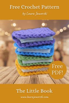 a stack of crochet blankets sitting on top of a wooden table with the title free