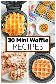 some waffles are being cooked in a griddle and then topped with icing