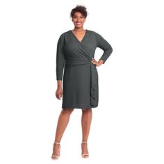 Strike a new look with this women's dress from London Times. Strike a new look with this women's dress from London Times. Shirred surplice Side flounce Long sleevesFIT & SIZING Sheath silhouetteFABRIC & CARE Nylon, metallic, spandex Dry clean Imported Size: 22 W. Color: Med Green. Gender: female. Age Group: adult. Missy Dresses, Ls Dress, Petite Size Chart, Dress Guide, Womens Cocktail Dresses, Maggy London, Curve Dresses, Long Sleeve Midi, Womens Size Chart