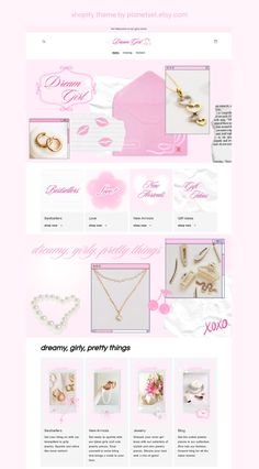 a pink website page with jewelry items on it