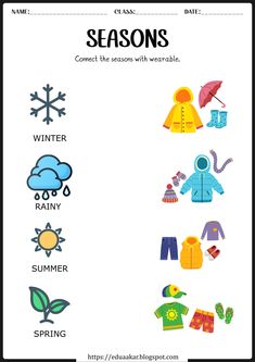 the seasons worksheet for kids to learn how to write and draw it with pictures