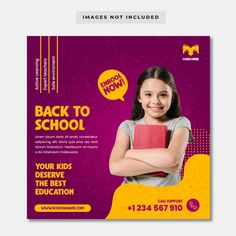 Back to school social media banner templ... | Premium Psd #Freepik #psd Template For Instagram Post, Educational Banner, School Social Media, Gym Banner, For Instagram Post, School Banners, Education Banner, Education Poster Design, School Flyer