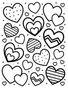 hearts with different shapes and sizes are shown in the shape of a square, black and white