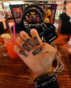 #blacknails #nailsart #naildesign Nails Only, Long Square Acrylic Nails, Dreams Into Reality, Bling Acrylic Nails, Dark Nails