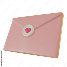 a pink envelope with a heart on the front and a white button in the middle