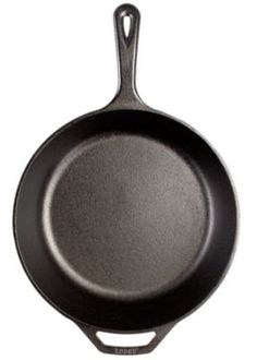 an empty cast iron skillet on a white background