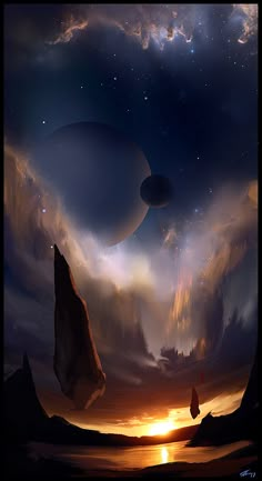 an image of a space scene with planets in the sky