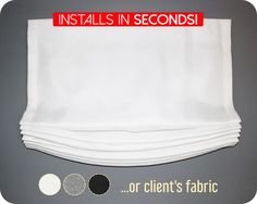 there are several different types of cloths on the table top, including one with an installs in seconds sign above it