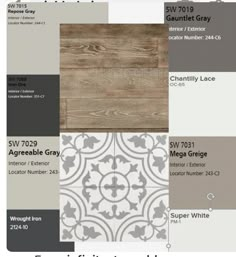 some different types of tiles and flooring in the same color scheme, including gray