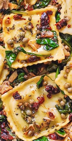 some ravioli with spinach and other toppings