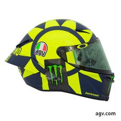 the helmet is designed to look like a monster with green and blue stripes on it