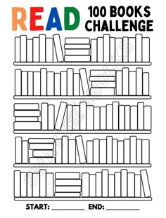 a book shelf with the words read, 100 books challenge written on it and an image of