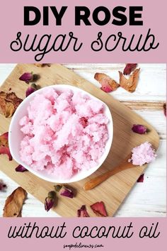 How to make a DIY sugar scrub recipe without coconut oil. Sugar scrubs can potentially clog pores when used for body care. If you use a carrier oil with a high comedogenic rating, such as coconut oil, there is a high chance your DIY body scrub may clog pores and lead to acne. I recommend using only carrier oils with a low comedogenic rating when formulating your homemade body scrub recipes for glowing skin. Discover my simple sugar scrub recipe without coconut oil for natural skin care. Homemade Body Scrub Without Coconut Oil, How To Make Body Scrub Without Coconut Oil, Body Scrub Without Coconut Oil, Rose Body Scrub, Easy Sugar Scrub