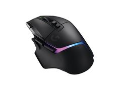 the logx gaming mouse is shown in black and purple colors, on a white background