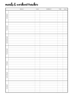 a printable meal and workout tracker