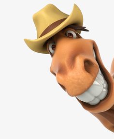 a cartoon horse wearing a cowboy hat and pointing at the camera with his right hand