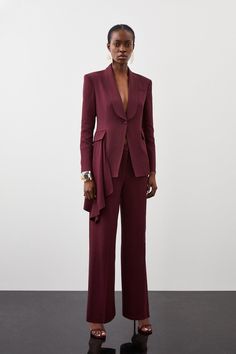 Whether For The Office Or Bar, These Tailored Pants Promise A Polished Look. Boasting A Streamlined Silhouette, This Pair Features A Flattering Wide-Leg Design. Style These Pants With The Two Piece Setinating Blazer To Complete The Look.Wide Leg Designviscose Fabrictailored Burgundy Pant Suit For Women, Red Business Suits For Women, Fitted Pants Suit Women, Blouse And Dress Pants, Burgundy Suit Women Outfit, Tailored Suit Women, Power Suits For Women, Black Tie Suit, Pant Suits For Women