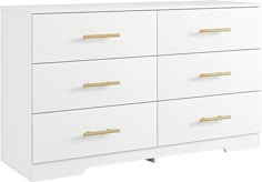 a white dresser with gold handles and drawers