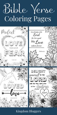 the bible verse coloring pages are shown in four different styles and colors, including sunflowers