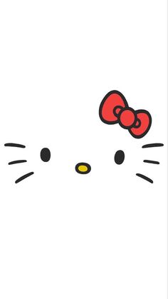 a hello kitty face with a red bow on it's head and black eyes