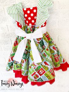 Follow link to purchase ! Playful Dresses For Holiday Parties, Green Christmas Dress-up Dresses, Green Christmas Dress For Dress-up, Green Christmas Dresses For Dress-up, Playful Christmas Party Dresses, Christmas Cotton Dress With Ruffles, Green Christmas Dress For Holiday Dress-up, Green Christmas Holiday Dress For Dress-up, Cute Green Holiday Dress