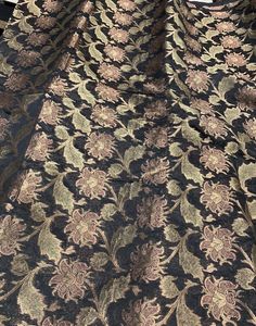 "Jaquard floral brocade 44\" wide Beautiful black multi gold floral brocade fabric sold by the yard Useable for apparel and interior decore like pillow cases, table runner, curtain or much more It is best fabric for theatrical costumes." Brocade Fabric, Gold Sequins, Stretch Velvet, Sequin Fabric, Gold Floral, Pink Silk, Royal Fashion, Hat Making, Silk Satin