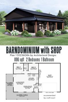 the floor plan for a two bedroom, one bathroom house with an open floor plan