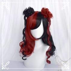 Cute Wigs Short, Gothic Wigs, Evil Hairstyles, Cute Curly Hair, Wig Cute, Harajuku Wigs, Pretty Wigs, Gothic Hair Accessories, Gothic Hair