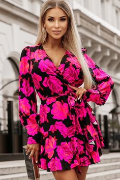 This elegant dress effortlessly combines fashion and comfort Embrace a feminine silhouette with the high waistline that cinches your waist Stand out from the crowd with the mesmerizing floral print With ruffle tiered detailing adds volume and... Bishop Sleeve, Neck Wrap, Dress Size Chart, Elegant Dress, Floral Prints, Sleeve Length, V Neck, Mini Dress