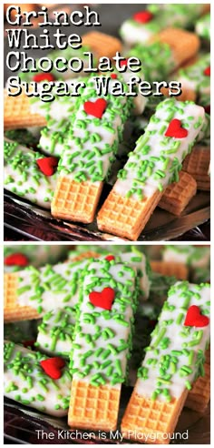 some green and white waffles with hearts on them