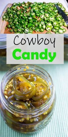 a jar filled with green peppers next to a cutting board full of sliced jalapenos