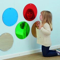 Circle Mirrors, Preschool Construction, Diy Sensory Board, Indoor Playroom, Montessori Room, Sensory Rooms, Interactive Walls, Circle Mirror, Big Mirror