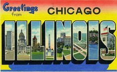 the word illinois is shown in this postcard