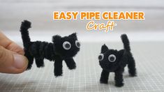 two black cats made out of toilet paper with the words easy pipe cleaner craft above them