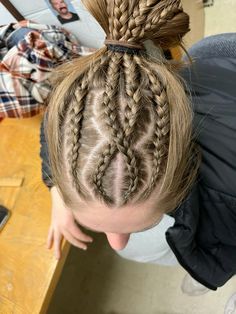 Crazy Volleyball Hairstyles, Soccer Braid Hairstyles, Soccer Braids, Braided Hairstyles Sports, Gymnastics Competition Hair, Braided Sporty Hairstyles, Cool Brown Hair Color, Lax Hair