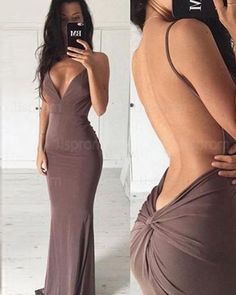 Deep Long V-neck Brown Satin Mermaid Formal Dress with Open Back PM1339 Backless Mermaid Prom Dresses, Prom Dresses Backless, Cheap Formal Dresses, Simple Prom Dress, Spaghetti Strap Prom Dress, Backless Prom Dresses, فستان سهرة, Beauty Dress, Dress Spaghetti