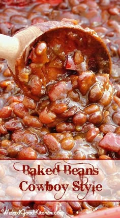 baked beans and cowboy style in a red pot