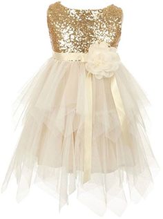 Layered Tulle Dress, Flower Girl Dresses Champagne, Blush Flower Girl Dresses, Girls Holiday Dresses, Tulle Flower Girl, Gold Sequin Dress, Tulle Flowers, Flower Girl Dresses Tulle