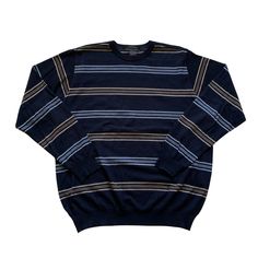 "Vintage 2000s 00s Paul and Shark Yachting Supermelange Light 120s Wool Navy Blue Striped Sweater Made in Italy Mens Size L Large Condition: This item is in great pre-owned condition. MADE IN ITALY Material: 100% Pure New Wool Size: This sweater is tagged a Mens Size XL but it fits more like a Mens Size Large. Please refer to measurements for exact fit. Measures: Chest (armpit to armpit): 23\" Sleeve (shoulder to sleeve end): 24 1/2\" Length (back neck seam to bottom): 25\" Note: Pre-owned items Epic Clothes, Pullover Sweater Men, Pullover Outfit, Navy Blue Sweater, Swaggy Outfits, Vintage 2000s, Sweater Making, Pullover Men, Striped Sweater