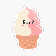 an ice cream cone with two different flavors on it sticker is shown in pink and white