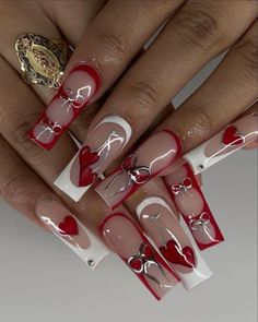 Nail Ideas Concert, Square Acrylic Nails Valentines Day, Y2k Nails Gel, Nail Inspo Valentines Day, Trendy Valentines Day Nails, Nail Cool, Croquette Nails, Raspberry Nails, Girlhood Core