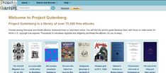 the website for project gutenbergberg is displayed on a computer screen, with an image of books