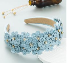 Blue Flower Headband, Bohemian Flower Crown, Mint Green Flowers, Purple Blush, Flower Tiara, Wedding Hairband, Romantic Wedding Hair, Wedding Charm