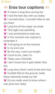 a text message that reads, eras tour captions