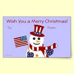 a christmas card with a snowman holding an american flag and the words, wish you a merry christmas