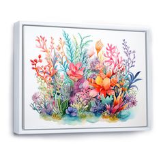 an image of a painting on the wall with watercolor flowers and seaweeds