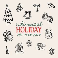 the christmas holiday stickers are drawn in black and red