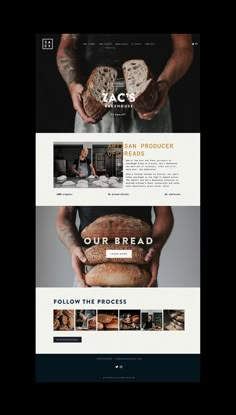 the website design is designed to look like it has been made with bread in hand